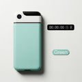 Green phone case with timer display on a light gray background