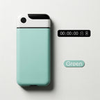 Green phone case with timer display on a light gray background